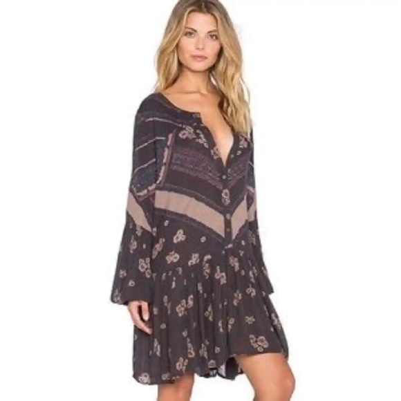 Free People Dresses & Skirts - Free People From Your Heart Printed Dress in Midnight Combo, Sz S